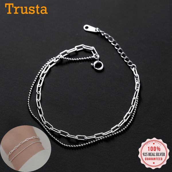 

trustdavis real 925 sterling silver fashion double layer beads chain bracelet for women wedding valentine's day jewelry da2246, Golden;silver