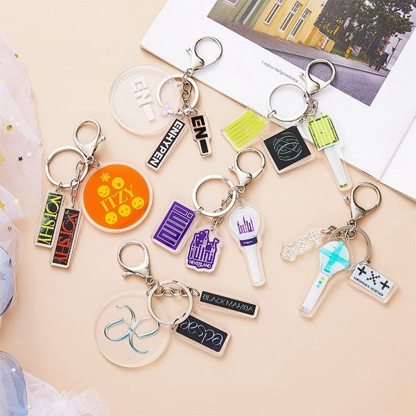 

keychains kpop nct itzy txt aespa enhypen (g) i-dle keychain key ring chain three piece fog pendant perimeter bag charm, Silver