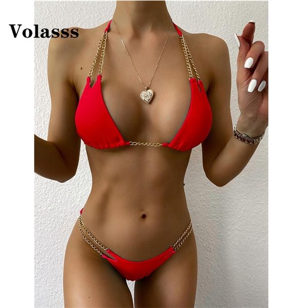 

bikini set swimsuit female swimwear 2 piece chain bather swimming beachwear for bathing suit mini thong 210730, White;black