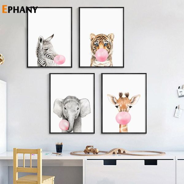 

paintings baby animal pink bubble poster nursery canvas wall art print zebra giraffe painting nordic kids bedroom decorative picture