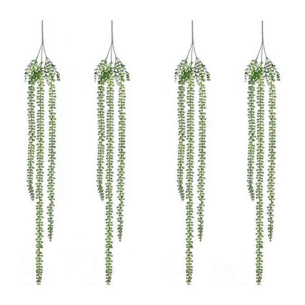 

4pcs artificial succulents hanging plants fake string of pearls plant faux unpotted branch lover's tears decorative flowers & wreaths