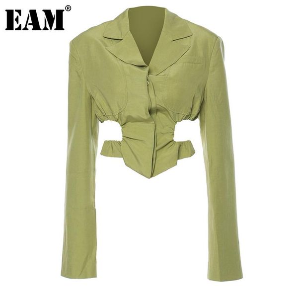 

women's suits & blazers [eam] women green irregular hollow out blazer lapel long sleeve loose fit jacket fashion tide spring autumn 202, White;black
