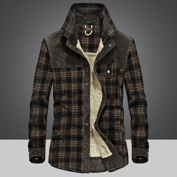

men's jackets autumn winter military fleece jacket men casual 100% cotton flannel plaid shirts chaquetas hombre thick warm army clothes, Black;brown