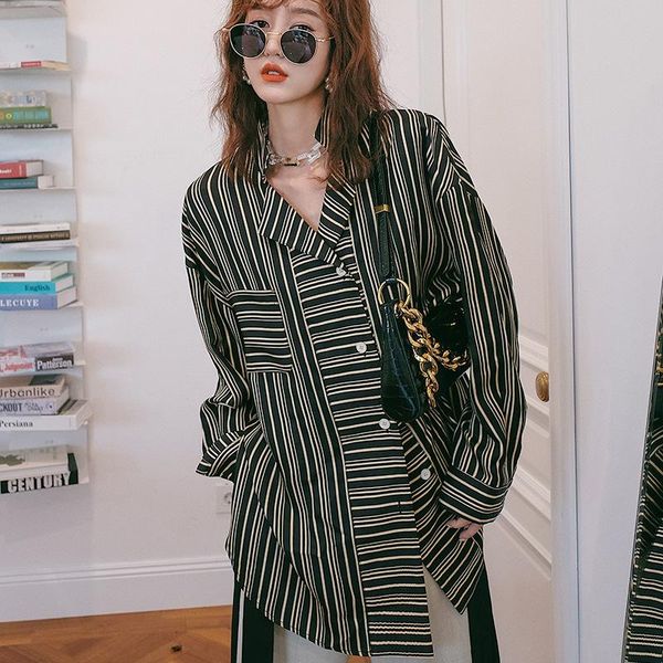 

women's blouses & shirts women long sleeve turn down collar printed female fashion loose top, White