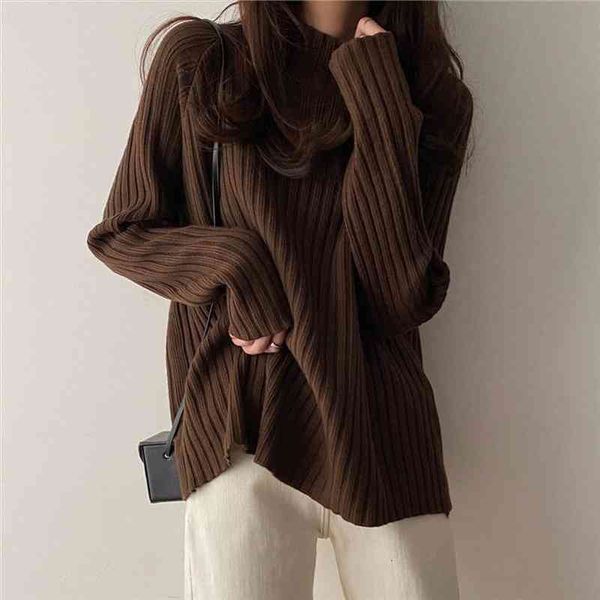 

Multicolor Turtleneck Knitted Sweater Women Long Sleeved Loose Pullover Sweaters Autumn Winter Fashion 2022, White;black