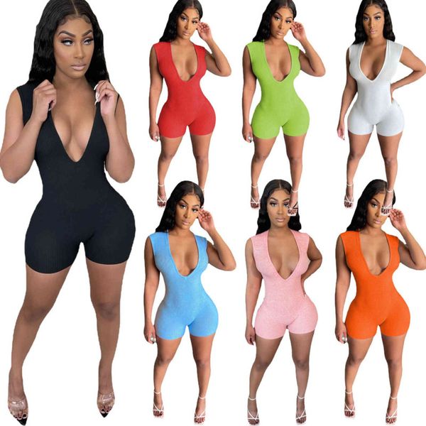 

desinger women jumpsuits shorts rompers bodysuit workout skinny sleeveless v-neck onesies knitted ladies yoga clothing, Black;white