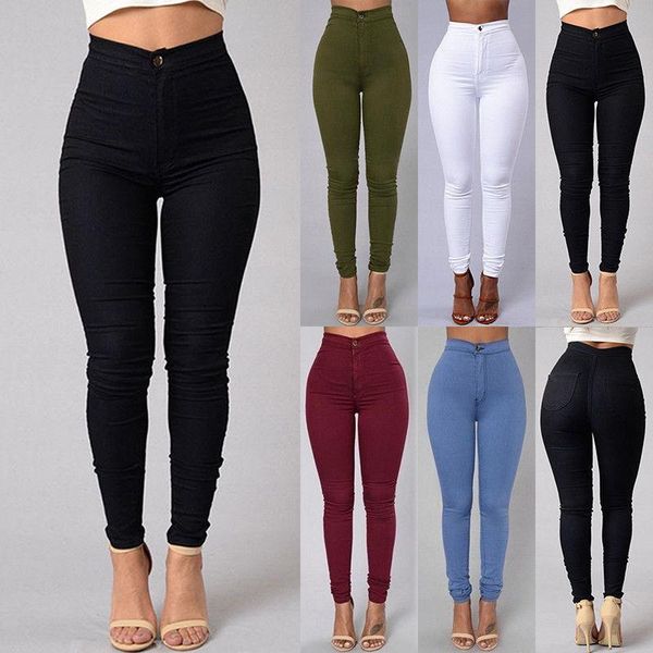 

women's jeans women fashion solid leggings fitn high waist trousers female white bla blue skinny clothing