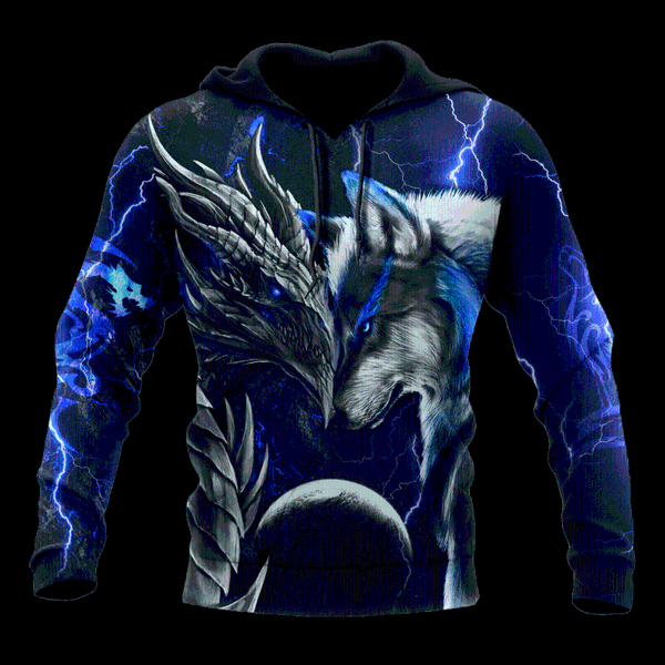 

men's hoodies & sweatshirts mens 3d all over printed dragon and wolf harajuku pullover hood sweatshirt jacket hip-hop women autumn st, Black