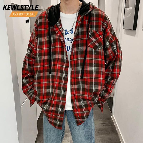 

men's casual shirts scottish long sleeve plaid men hooded shirt oversize 5xl clothes streetwear 2021 atutumn school dress cs61, White;black
