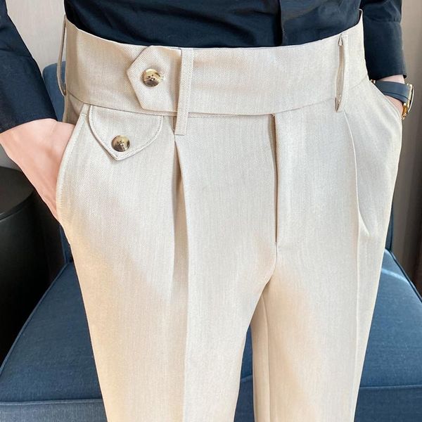 

men's pants of tall waist man pure color is recreational west autumn winter weave stripe trend trousers male money, Black