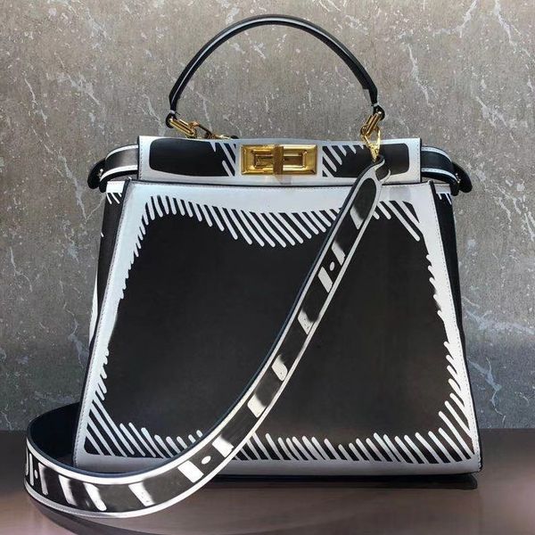 

women tote bag genuine leather handbag purse fashion f letter shopping bag detachable wide strap shoulder bag golden twist lock inner pocket