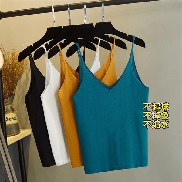

suspender vest summer wear womens camis with loose base shirt and sleeveless knitted short top, White