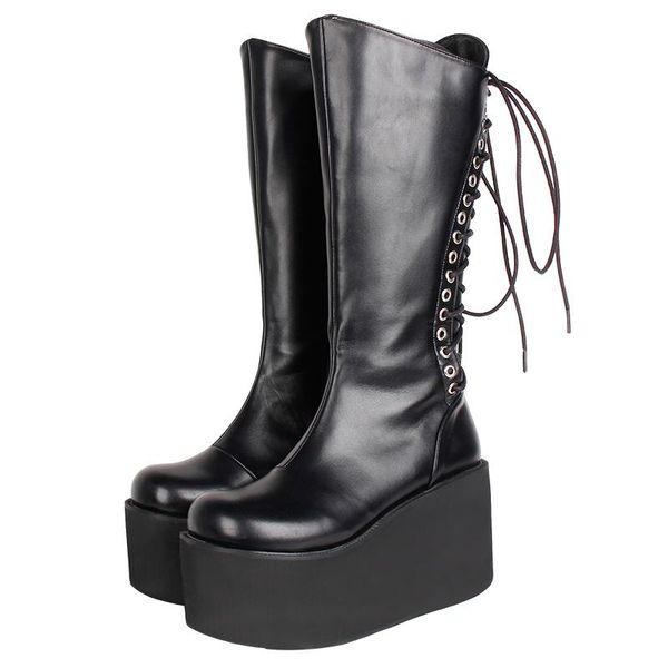 

angelic imprint handmade women motorcycle cool punk boots lady lolita shoes woman gothic high heels pumps lace up 6020 33-47, Black