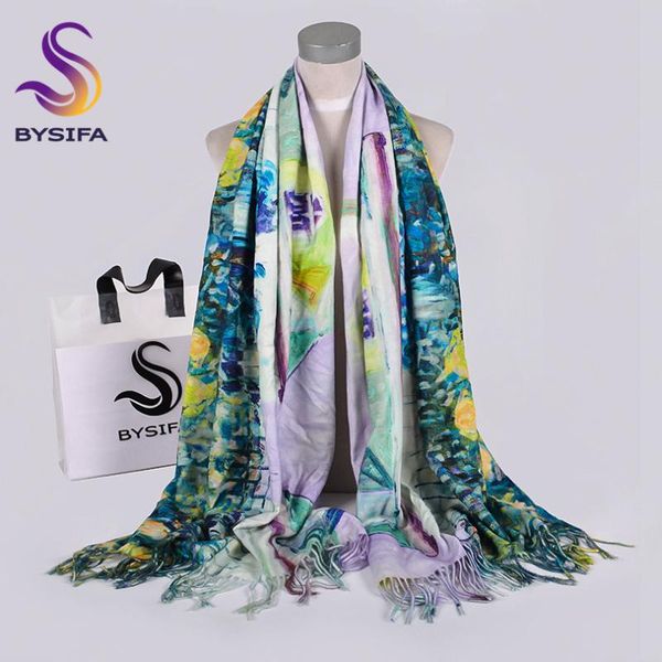 

scarves [bysifa] women long shawls 2021 winter purple blue roses cashmere tassel ladies neck head scarf 200*70cm, Blue;gray