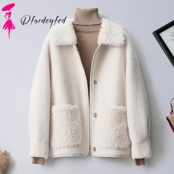 

women's fur & faux 2021 autumn winter coat women clothes lamb wool female short and one particle z514, Black