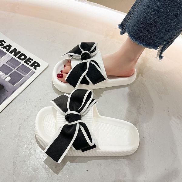 

slippers shoes women casual pantofle platform butterfly-knot low shale female beach slides soft luxury 2021 sabot summer flat f, Black