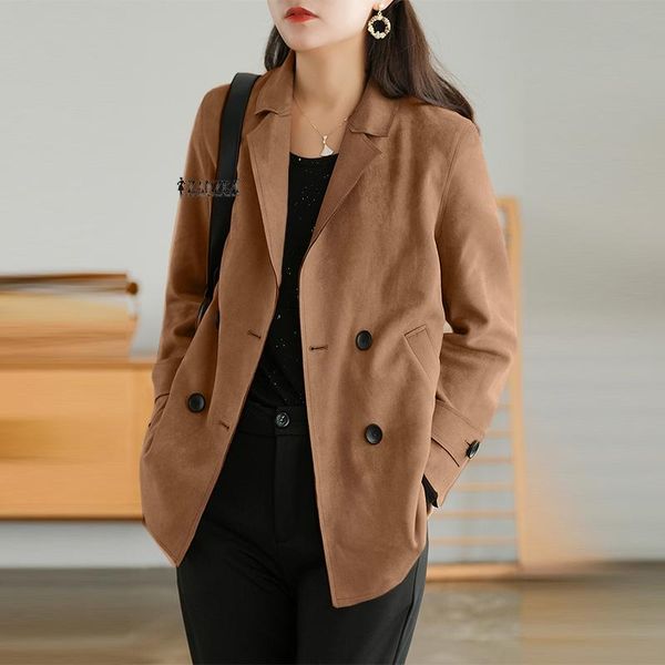 

women's suits & blazers 2022 autumn long sleeve lapel coats women vintage double-breasted baggy blazer elegant jacket work button ove, White;black