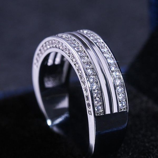 

wedding rings huitan finger modern stylish micro paved three metal color available fashion round ring manufacture direct selling, Slivery;golden