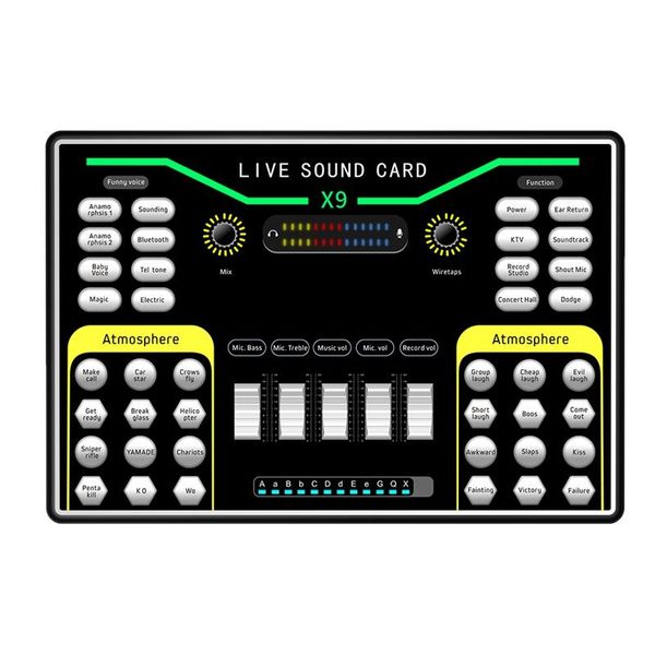 

sound cards x9 vibrato fast hand k song recording device dual mobile phone live broadcast anchor usb 2-channel card