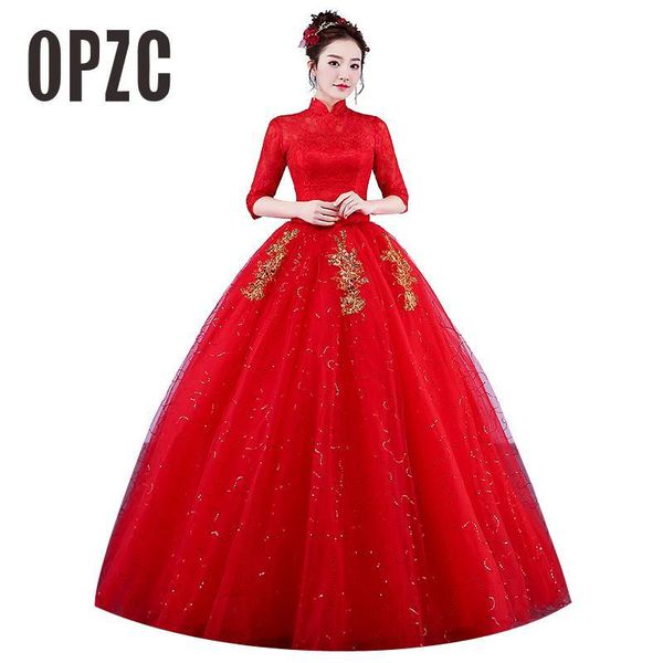 

other wedding dresses real po vintage 2021 high neck korean style red romantic bride princess gold lace embroidery vestido de novia, White