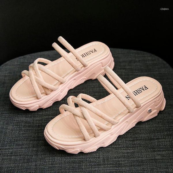 

sandals ladiescasual summer lazy one pedal womenshoes thick bottom comfortable soft pink fashion trend outdoor beach flat bottom11, Black