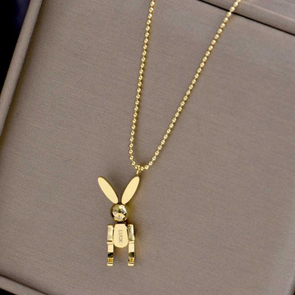 

women's movable rabbit pendant, luxury necklace, gold, titanium steel, breloques, korean brand 316l, Silver
