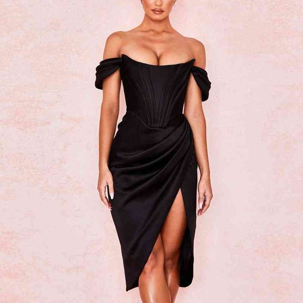 

women's one shoulder open back high waist slim bra split buttock dress, Black