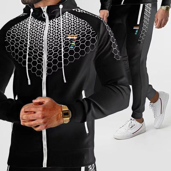 

men's tracksuits 2021 jogging fall wear, zipper, hooded sweatshirt + a two piece spring and autumn sportswear, fashion we, Gray