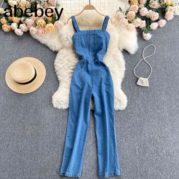 

women backless denim strap rompers fashion sleeveless elegant solid jumpsuit summer off shoulder casual wide leg 210512, Black;white