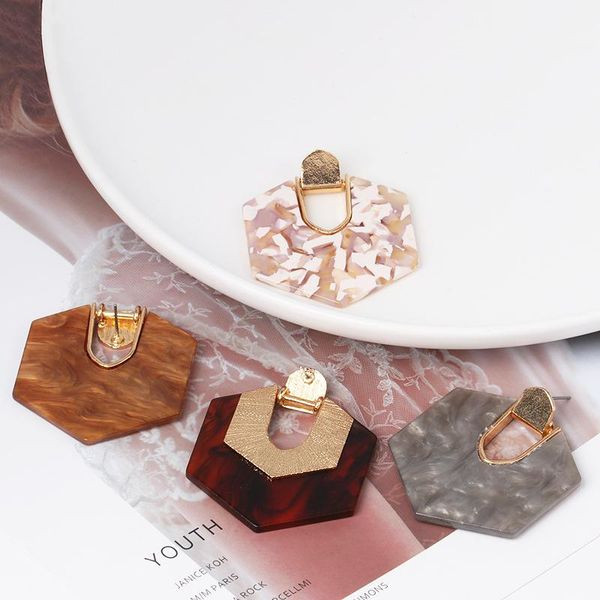 

stud 8seasons fashion geometric hexagon earrings acetic acid resin acrylic for women party club hollow out jewelry, Golden;silver