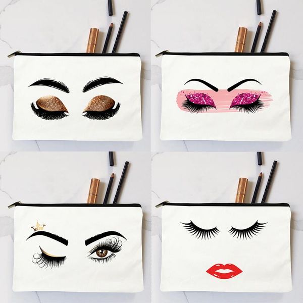 

cosmetic bags & cases eye lashes printed women bag canvas fashion zipper makeup storage organizer pencil travel handbag gifts