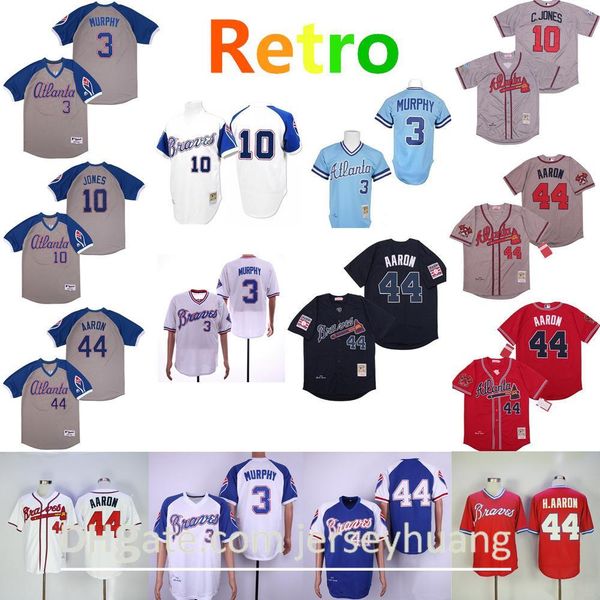 

vintage atlanta jersey 44 hank aaron h.aaron 3 dale murphy 10 chipper jones 1957 1963 1973 1974 1982's jerseys, Blue;black