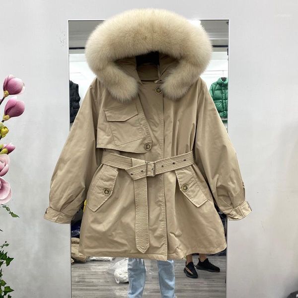 

[suviyer] winter jacket women 2021 white duck down thick long sleeve hat fur coats and jackets winter1, Black