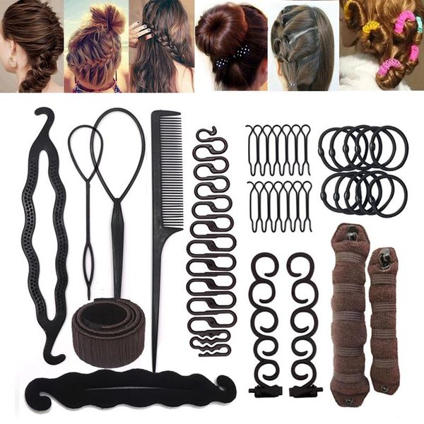 

multi styles black donut hair maker styling tools women diy bun hairpins ties twist bands accessories headwear