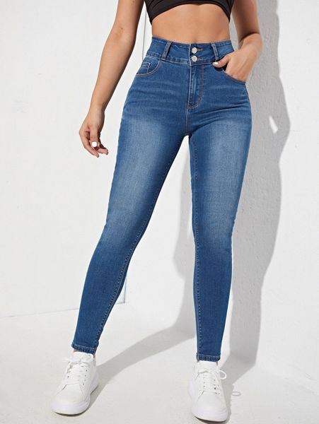 

high waist bleach wash skinny jeans n9ok#, Blue