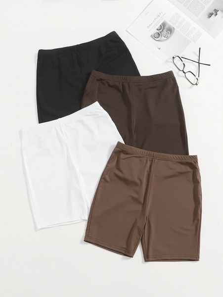 

4 pack solid biker shorts 01o5#, Black