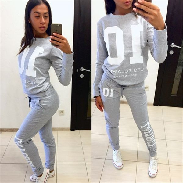 

stylish sports suit digital 10 printed sweater women's tracksuits leisure, Gray
