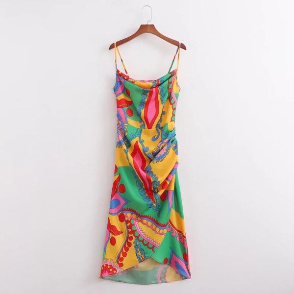 

casual dresses women digital printing pleat design suspender dress female sleeveless clothes lady loose vestido d8877, Black;gray