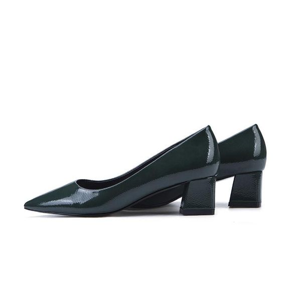 

black thick heel high shoes women's middle low pointed work nude single dress