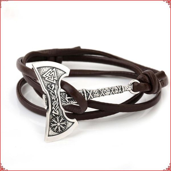 

charm bracelets valknut axe wrap bracelet helm of awe amulet norse viking for men, Golden;silver