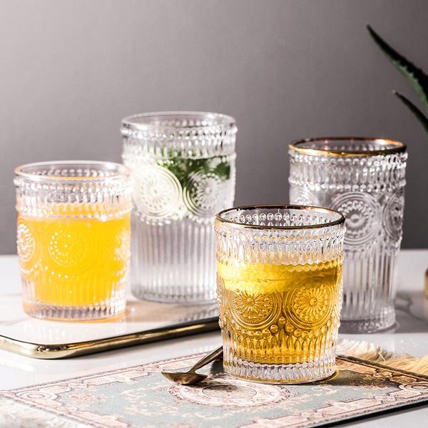 

retro glass heat-resistant water cup coffee embossed phnom penh sun flower breakfast decoration wine glasses
