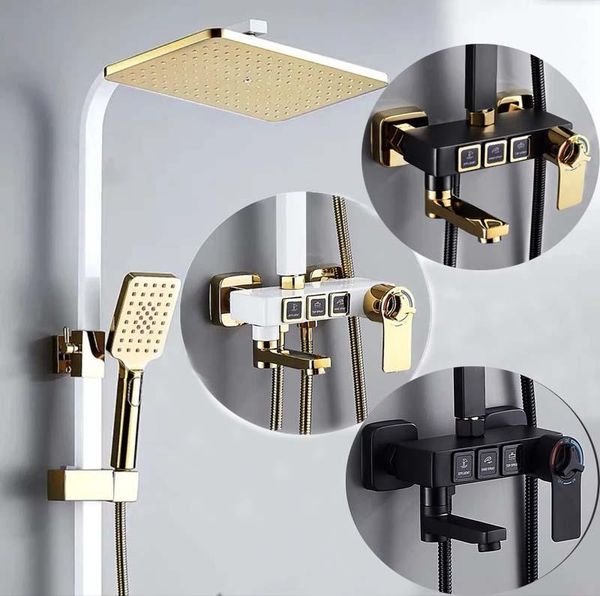 

bathroom shower sets black brass faucet set wall mount single handle shelf thermostatic mixer tap