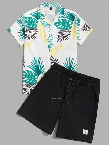 

men tropical print shirt & shorts set y5fv#, Gray