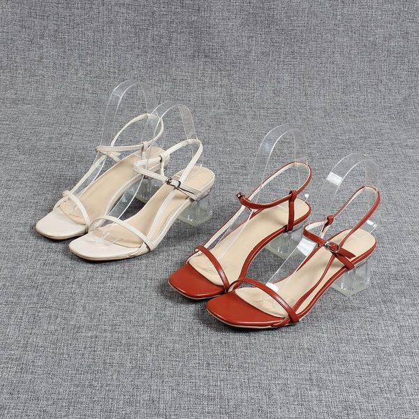 

sandals ladies shoes summer open toe suit female beige ankle strap clear heels med plastic peep black rhinestone medium