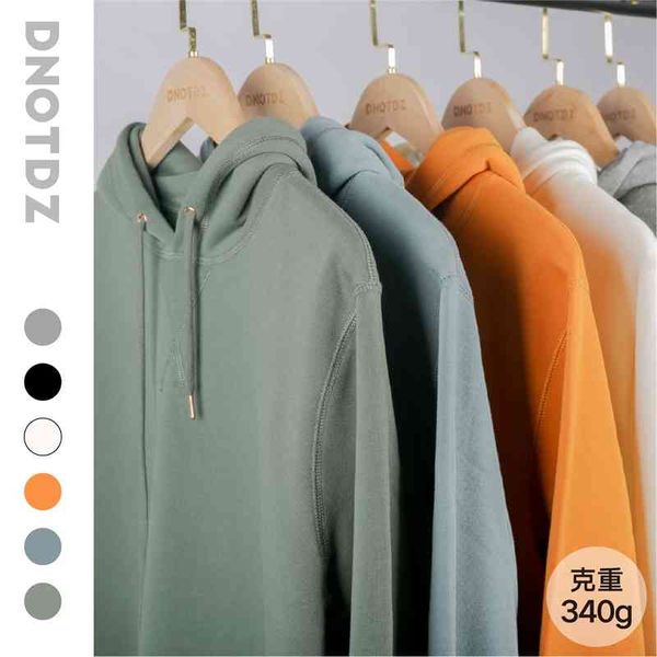 

dz 340g terry morandi pullover solid color hoodie versatile simple loose top, Black