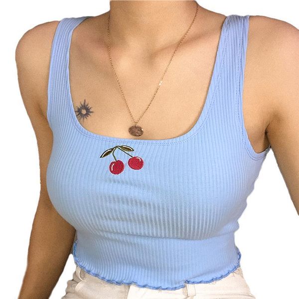 

3 women tank colors fashion crop cherry summer camis casual vest sleeveless knitted blusas, White