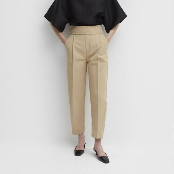 

women's pants & capris khaki lombardy cropped trousers wide straight legs fashion twised seam 2021 high waist casual pleated, Black;white