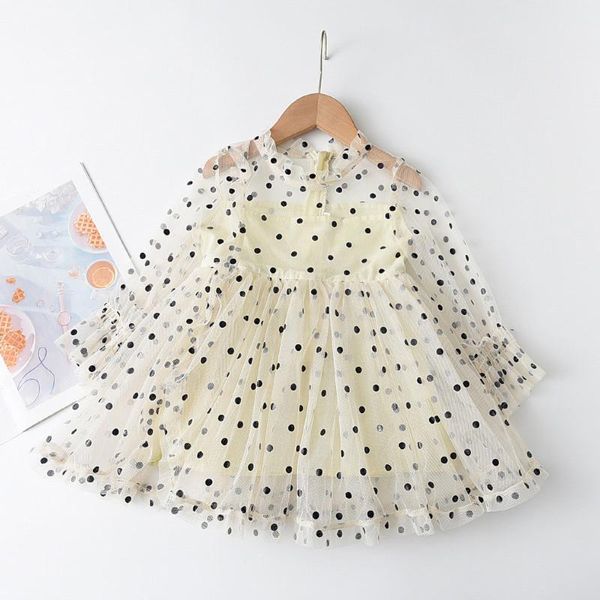

summer casual toddler kids baby dress for girl clothes long sleeve gauze ruffled polka dot princess dresses baby's clothing girl's, Red;yellow