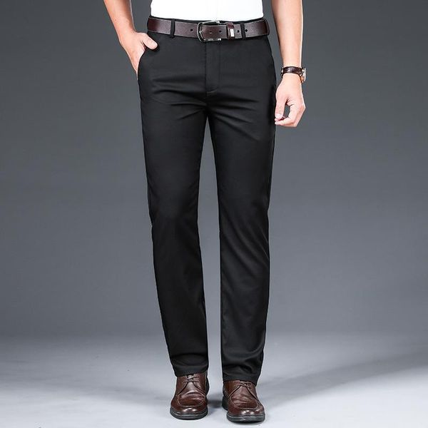 

men's pants spring and summer casual pants, non-iron bamboo fiber thin business straight loose elastic trousers., Black