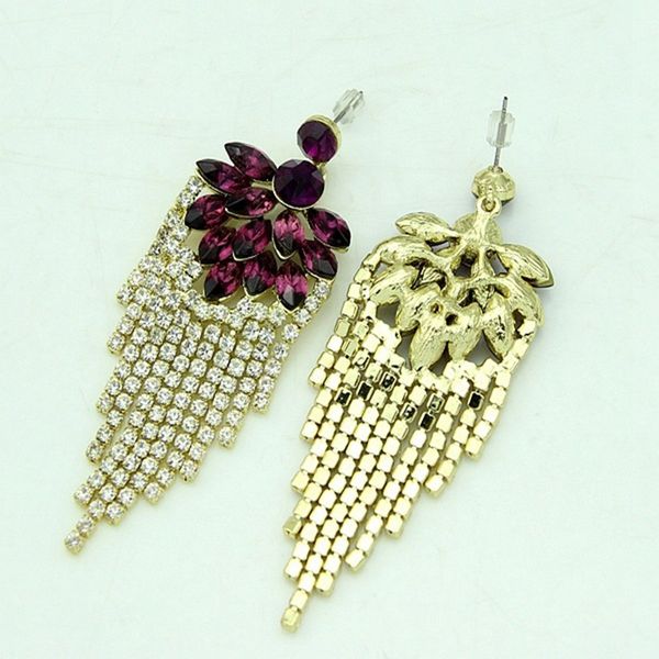 

colorful crystal earrings 18k gold filled exaggerated long paragraph tassel earrings, Golden